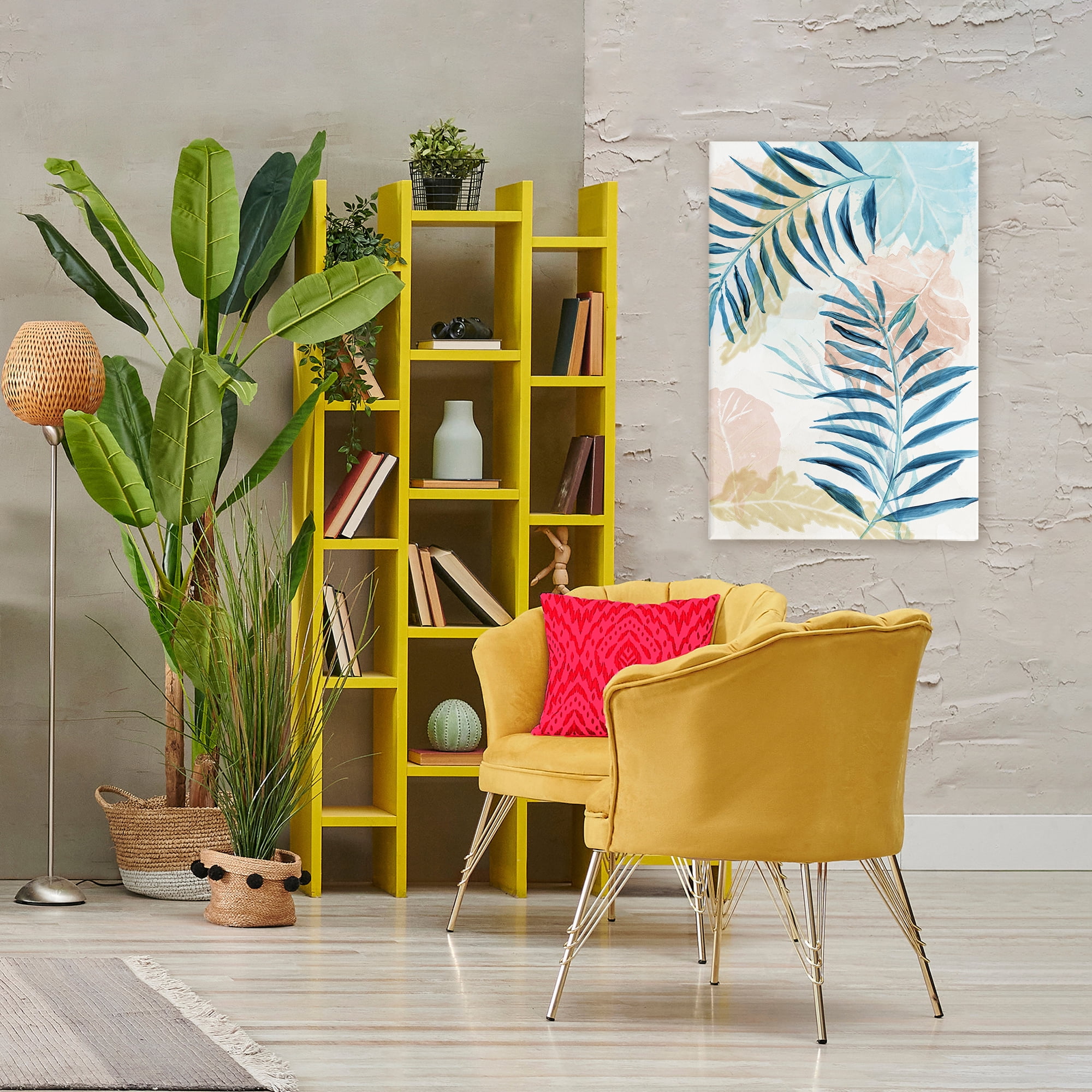 Stupell Industries Blue Palm Fronds in Pastel Haze Canvas Wall Art, design by Nan