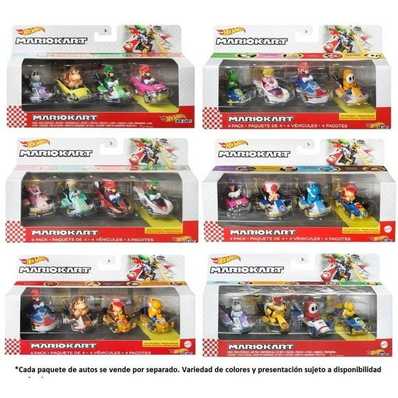 Vehículo de Juguete Hot Wheels Mario Kart 4 Autos  Varios Modelos 1 Pack