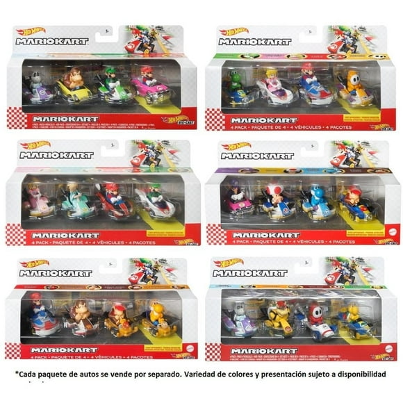 Vehículo de Juguete Hot Wheels Mario Kart 4 Autos Varios Modelos 1 Pack