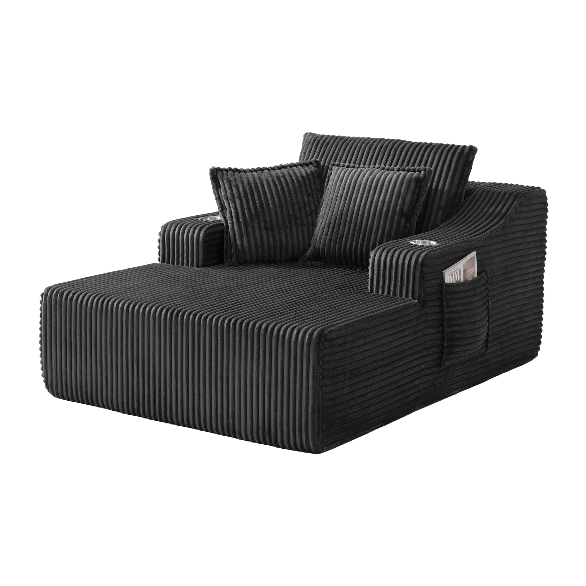 47" Wide Oversized Single Chaise Lounge Chair, 67'' Sleeper Sofa Bed with Cup Holders & 3 Pillows