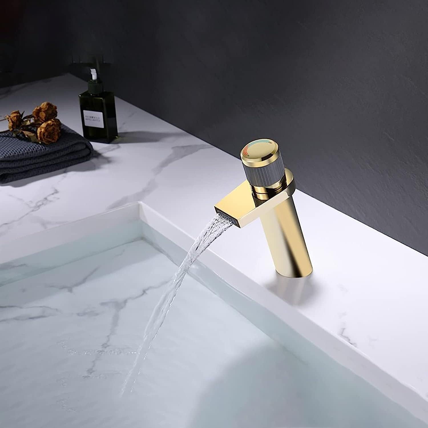 Bathroom Faucet Waterfall Bathroom Sink Faucet Single Handle Single Hole Vessel Sink Faucet Brass Basin Mixer Tap Hot and Cold Water Lavatory Faucet Deck Mount Basin Faucet,Chrome