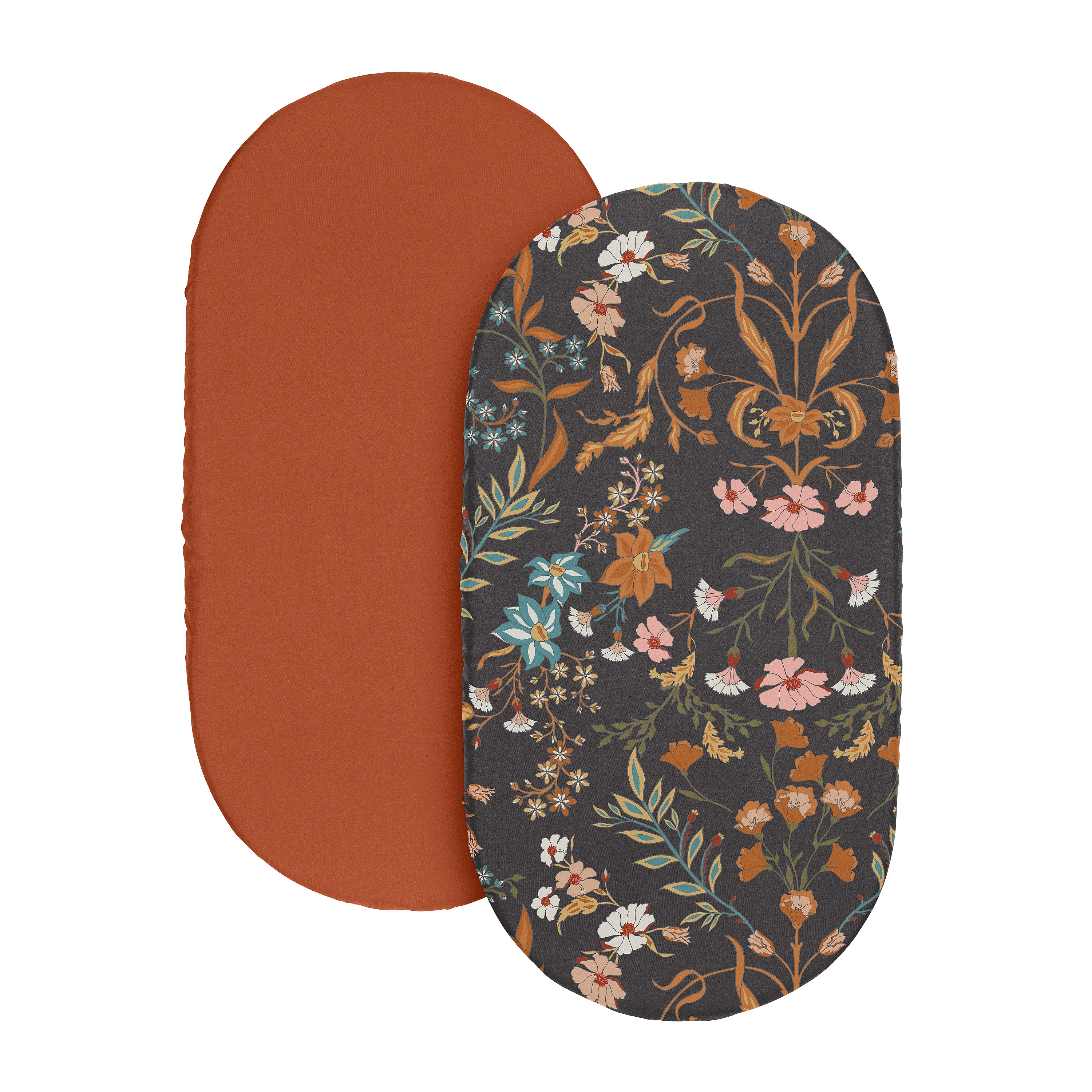 Sweet Jojo Designs Boho Floral Wildflower Black Orange and Blue Baby Bassinet Fitted Sheets 2 Piece Set