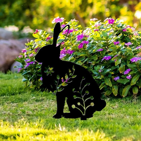 Easter Decorations Outdoor - Bunny Garden Statues Large Rabbit Yard Art Outdoor Black Rabbit Decor Silhouett Animals Stake Garden Decorations Outdoor Garden Statue for Lawn and Yard Decor Ornaments