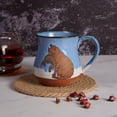 thumbnail image 6 of 15oz Rustic Ceramic Cat Mug - Artisan Pottery Style Coffee Cup with Fish Design - Microwave Dishwasher Safe Gift for Pet Lovers - Blue & Brown, 6 of 13