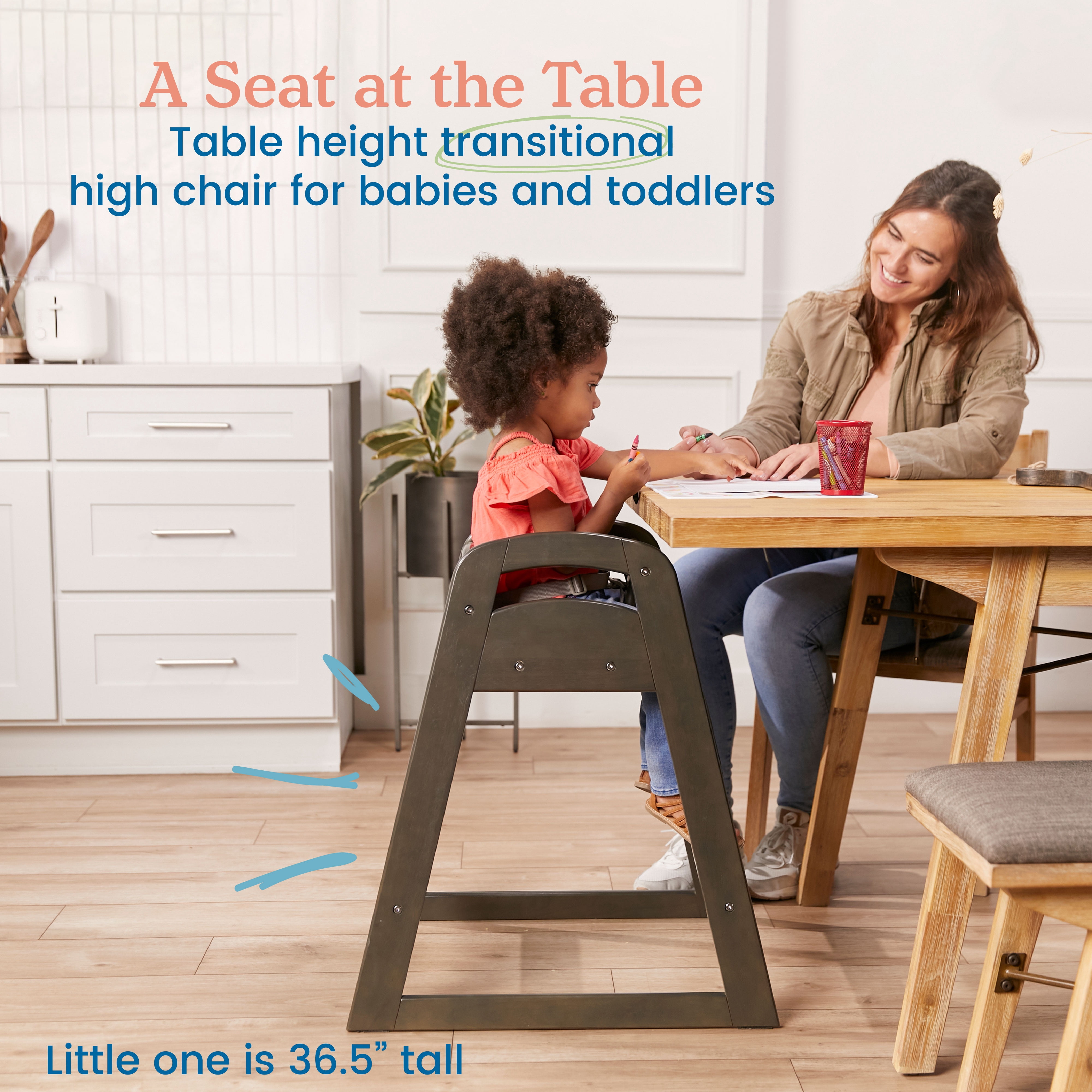 ECR4Kids ASATT Wooden Baby High Chair with Safety Strap, Childrens Furniture, Grey Wash