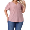 thumbnail image 4 of Blusas de verano de mujer plus size Agnes Orinda, con escote en V, mangas cortas y diseño hueco, talla 1X, color rosa, 4 of 6