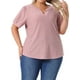 thumbnail image 4 of Blusas de verano de mujer plus size Agnes Orinda, con escote en V, mangas cortas y diseño hueco, talla 1X, color rosa, 4 of 6