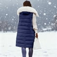 thumbnail image 6 of Women’s Long Winter Puffer Coat Stand Collar Teddy Fleece Lined Thick Down Jacket Windproof Quilted Loose Fit Warm Outerwear Plus Size,Navy,XXL, 6 of 9