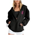 thumbnail image 4 of Full Zip Up Hoodie Women Breast Cancer Awareness Pink Ribbon Sweatshirts 2025 Fall Winter Fashion Long Sleeve Casual Lightweight Actity Hooded Jacket (Black, S), 4 of 6