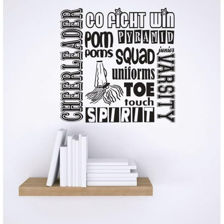 - Custom Wall Decal Vinyl Sticker : Cheerleader Go Fight Win Pom Poms Squad Girl Stylish Mural 12x12