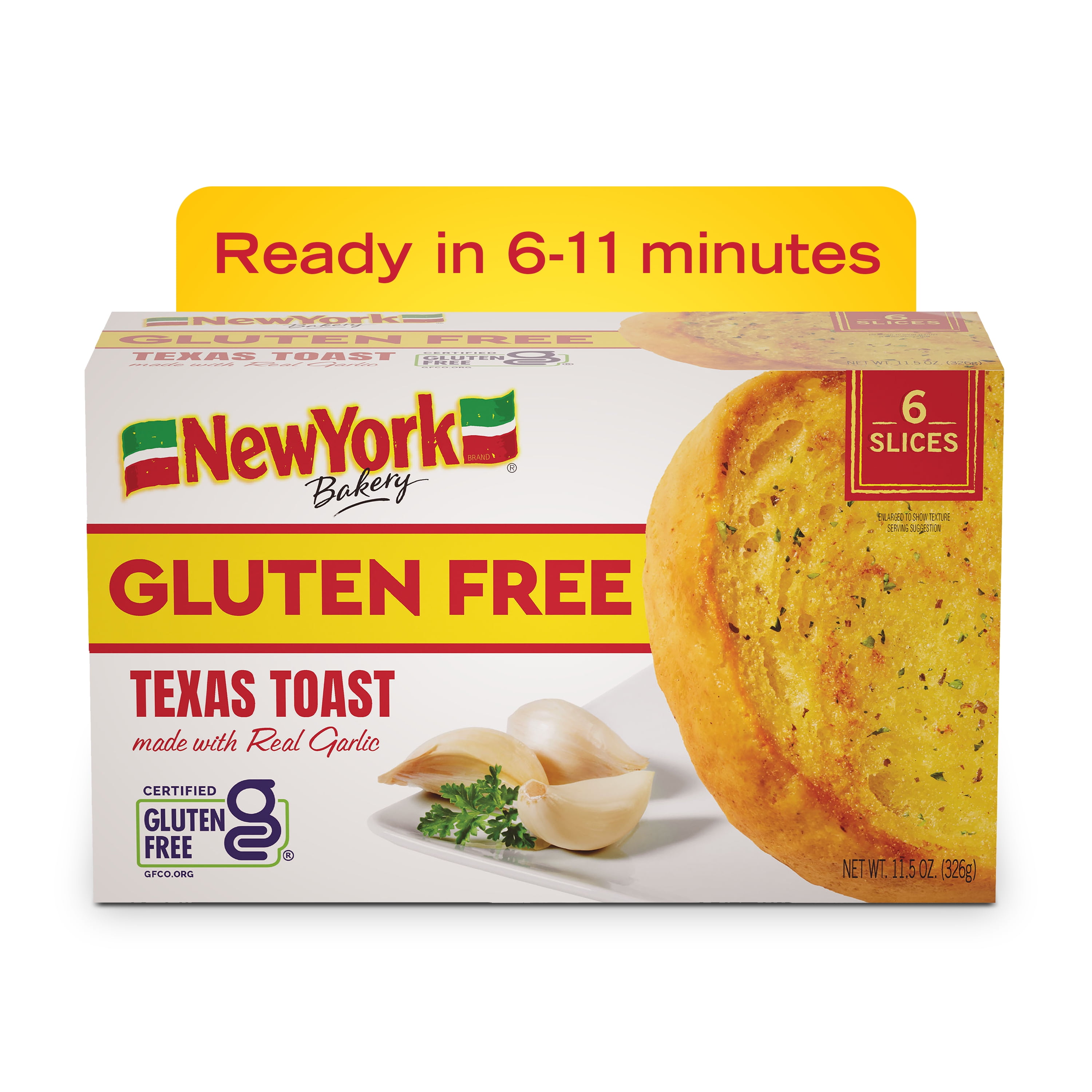 New York Bakery Gluten Free Real Garlic Texas Toast, 11.5 oz (6 Count), Frozen