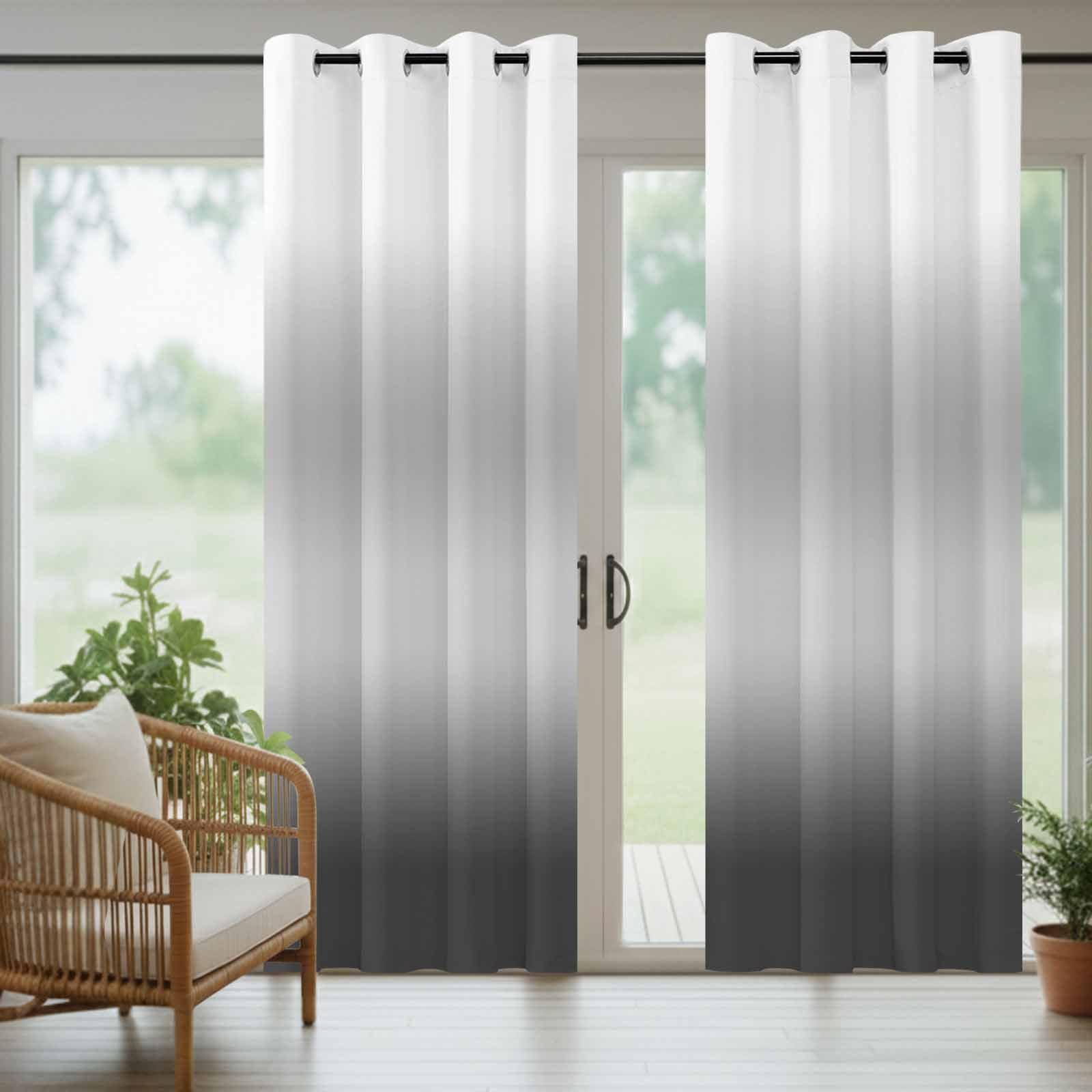 White and Grey Gradient Outdoor Curtains for Patio, Minimalist Dark Grey Ombre Modern Art Sunshade Privacy Drapes Grommet Waterproof Outside Curtains for Porch/Cabana/Balcony 54"x 108", 1 Panel