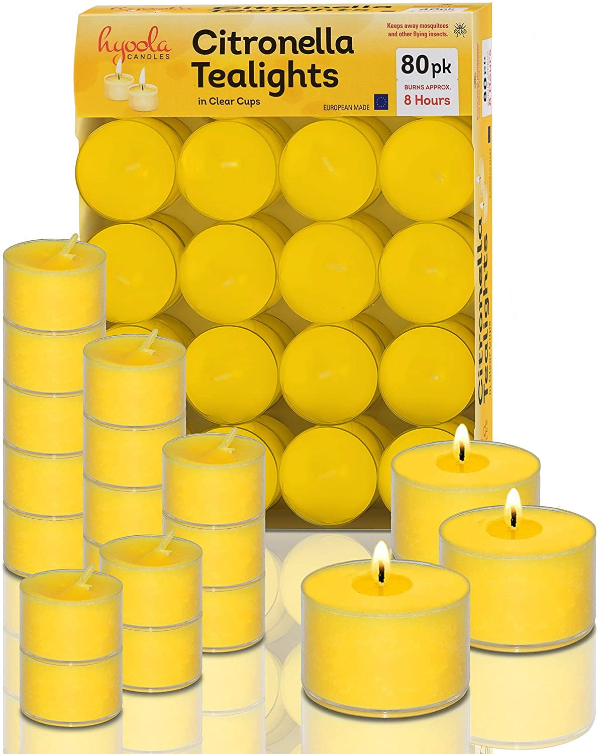 Hyoola, 8 Hour Indoor And Outdoor Mosquito Repellant Citronella Tealight Candles (80 Pack