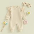 thumbnail image 2 of Gupgi Combinaison Automne pour Bébé Fille Nouveau-Né Manches Longues Col Rond à Volants une Pièce avec Bandeau, 2 of 8