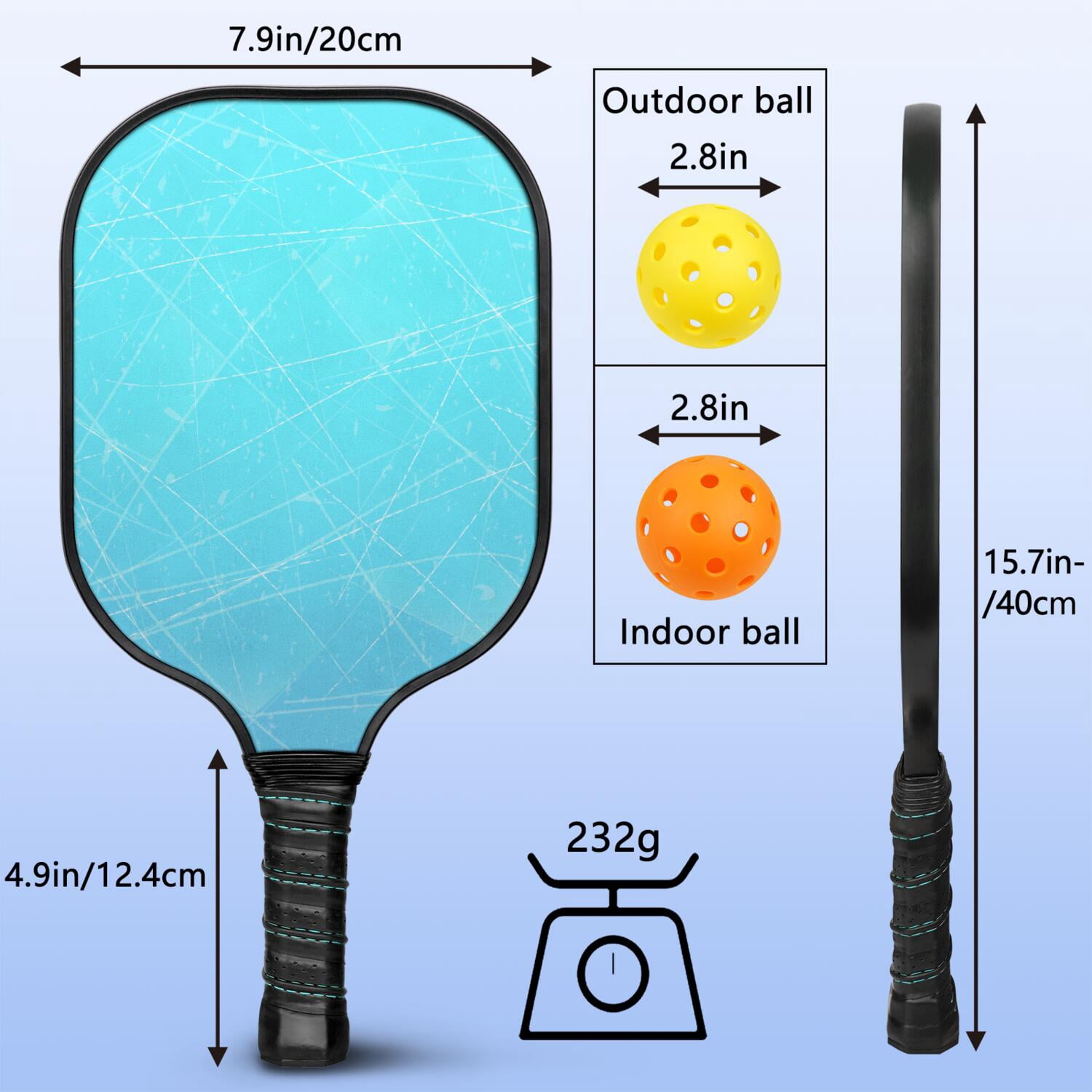 Pickleball Paddles Set Of 2, Fiberglass Surface, Ice Crystal Print, 4 Balls & Bag