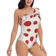 thumbnail image 3 of Pofeuu Abstract Red Polka Dot Print Women's One Piece Swimsuits One Shoulder Swimwear Asymmetric Ruffle Monokinis Bathing Suits-Large, 3 of 6