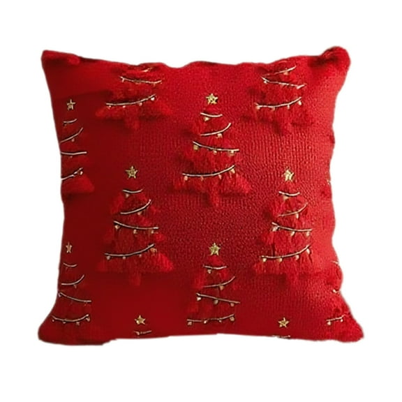 Cinvoph Christmas Tree Plush Throw Pillow Winter New Year Decorations Xmas Rustic Throw Cushion Case for Sofa Home Living Room Party Decor, Red
