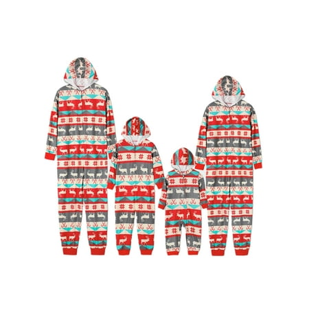 

Hirigin Christmas Family Matching Hoodie Pajamas Reindeer Romper Long Sleeve One Piece Jumpsuit Zipper Pjs for Adult Kids Baby