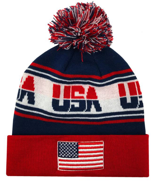 Blue Thick and Durable Ski Hat Made with 100% Acrylic Measures 8 x 8.25 Inches American Flag Knit Pom Beanie USA Winter Hat with Pom Pom Perfect for Kids & Teens Red 