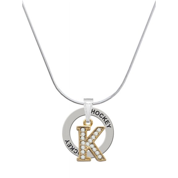 Delight Jewelry Goldtone Crystal Initial - K - Hockey Ring Charm Necklace, 18"