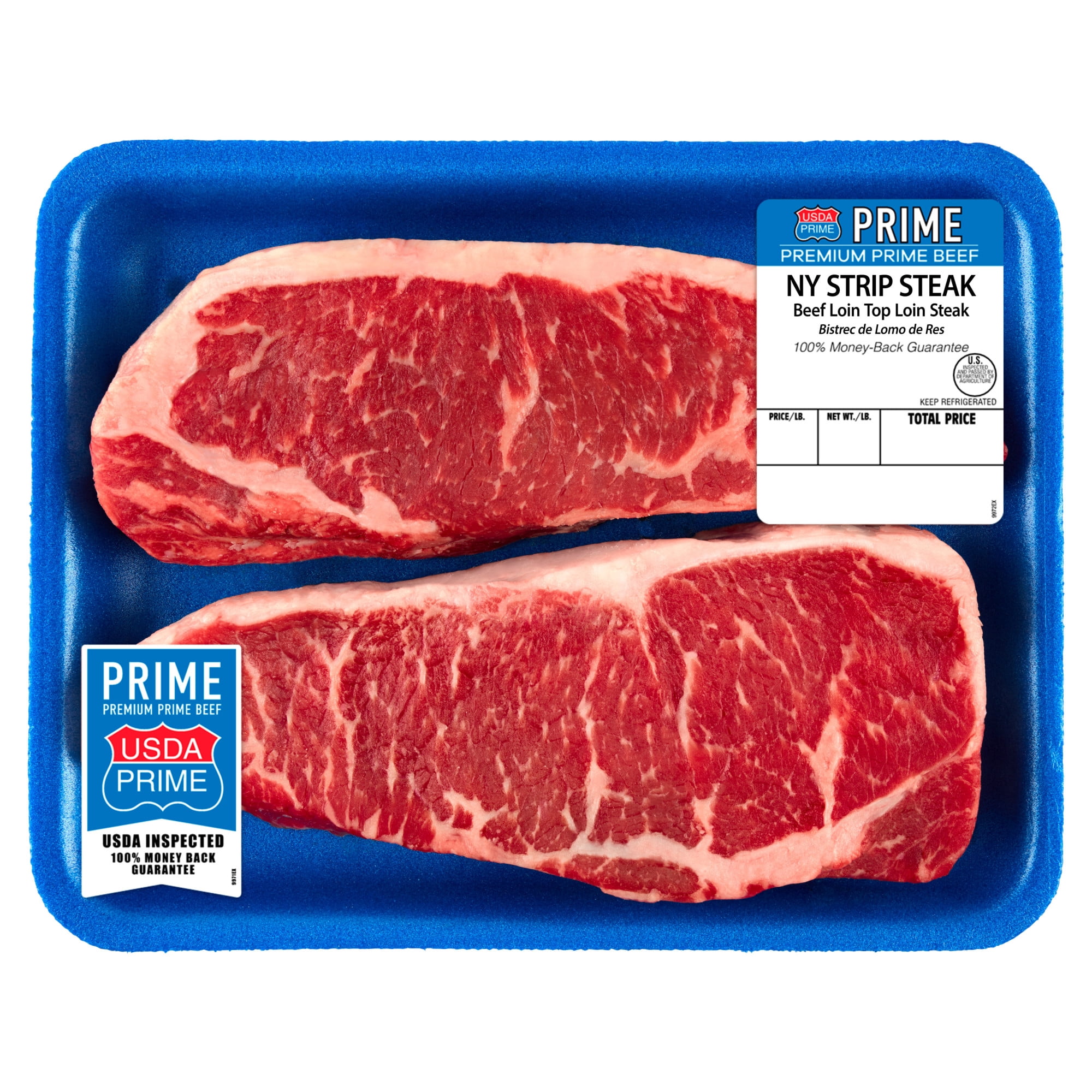 New York Strip Steak, Prime Beef, 2 Per Tray, 1.3 – 2.5 lb