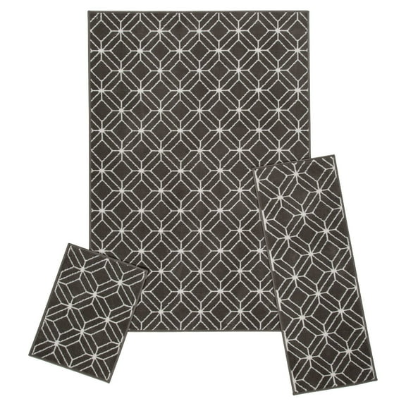 Achim Capri 3 Piece Rug Set Great For Living Room, Bedroom, Office, Entryway, Dining Room, Zara Grey