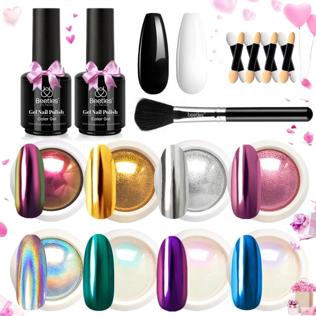 Kit de polvos para uñas Beetles Metallic Chrome Black White Gel