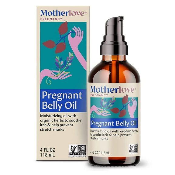 Motherlove Pregnant Belly Oil (4oz) Prevent Stretch Marks During Pregnancy & Soothe Itchy Skin—Herb-Infused Vegan Moisturizer w/ Lavender—Organic Herbs, Non-GMO, Cruelty-Free