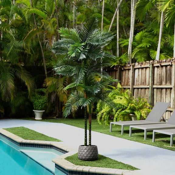 Nearly Natural Potted Double Robellini Palm Artificial Tree - 8'
