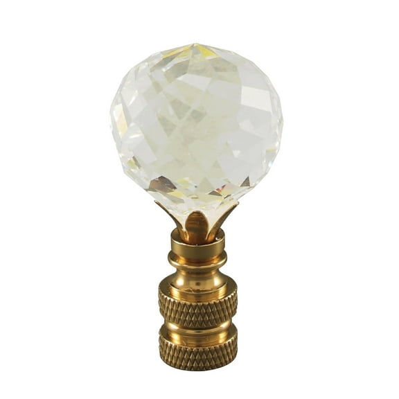 Faceted Crystal Ball Polished Brass Finial 2"h