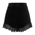 thumbnail image 5 of PIMSSY Women Shorts Gothic Velvet High Waist Shorts Lace Trim And Smocked Detail Dark Casual Bottoms Trendy Solid Color Bottoms, 5 of 7