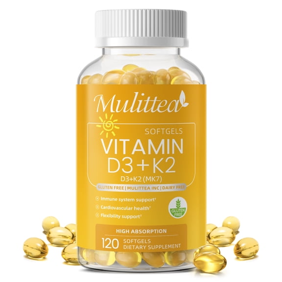 Vitamin D3 K2, Support Bone & Joint Health, Increase Immunity, 120 Vegetarian Softgels by Mulittea
