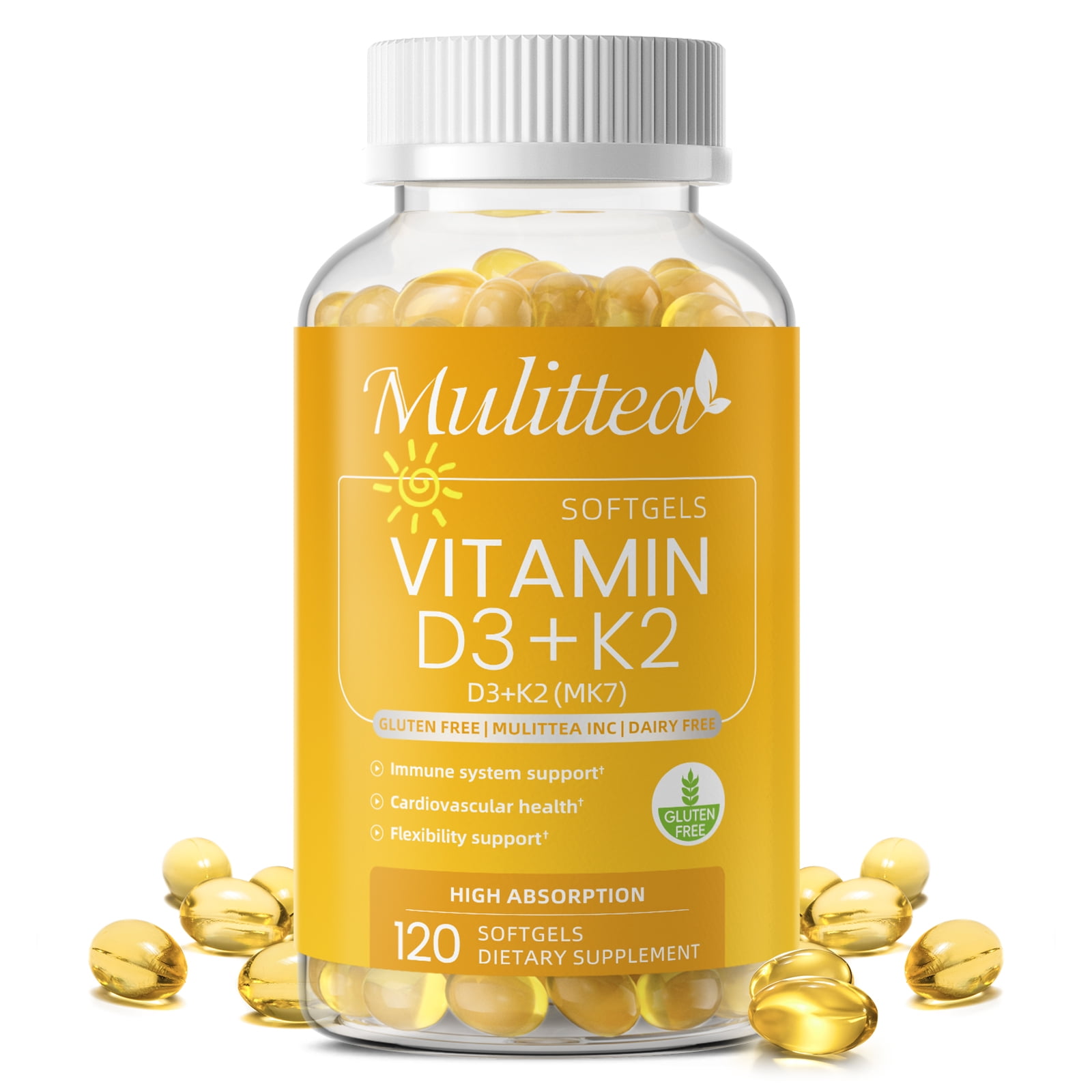 Vitamin D3 K2, Support Bone & Joint Health, Increase Immunity, 120 Vegetarian Softgels by Mulittea