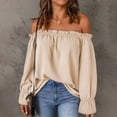 thumbnail image 3 of Blusa de manga larga con volantes y hombros descubiertos para mujer - Top informal holgado para otoño/invierno, 3 of 6