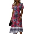 thumbnail image 2 of Minjewel Ladies Floral Casual Fashionable Short Sleeve V-Neck Dress for Spring Summer Women's Daily Casual Wear,Hot Pink,2XL, 2 of 6