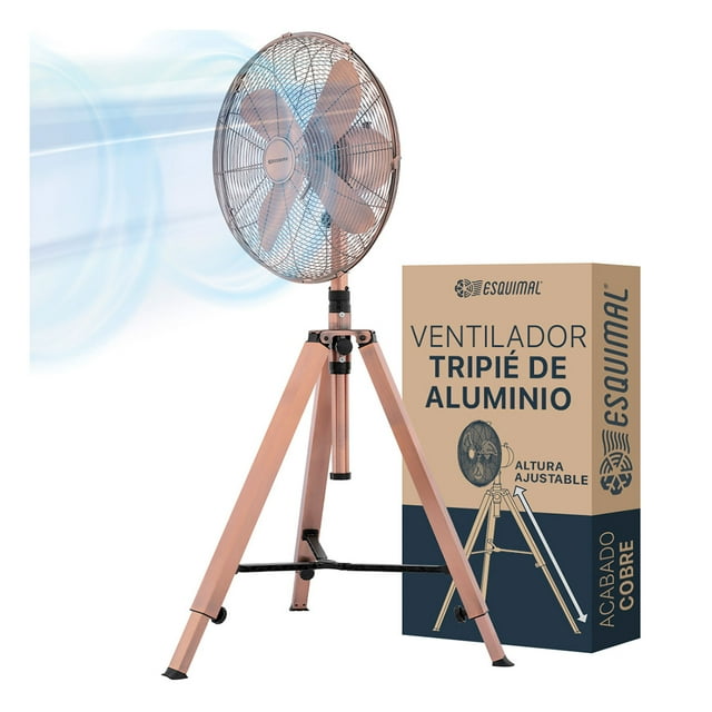 Ventilador de Pedestal con Tripié Esquimal, Aspas de Aluminio, 50W, Altura Ajustable, Cobre