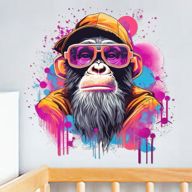 Adhesivo de pared con acuarela Gorilla Cool Chimpanzee Graffiti