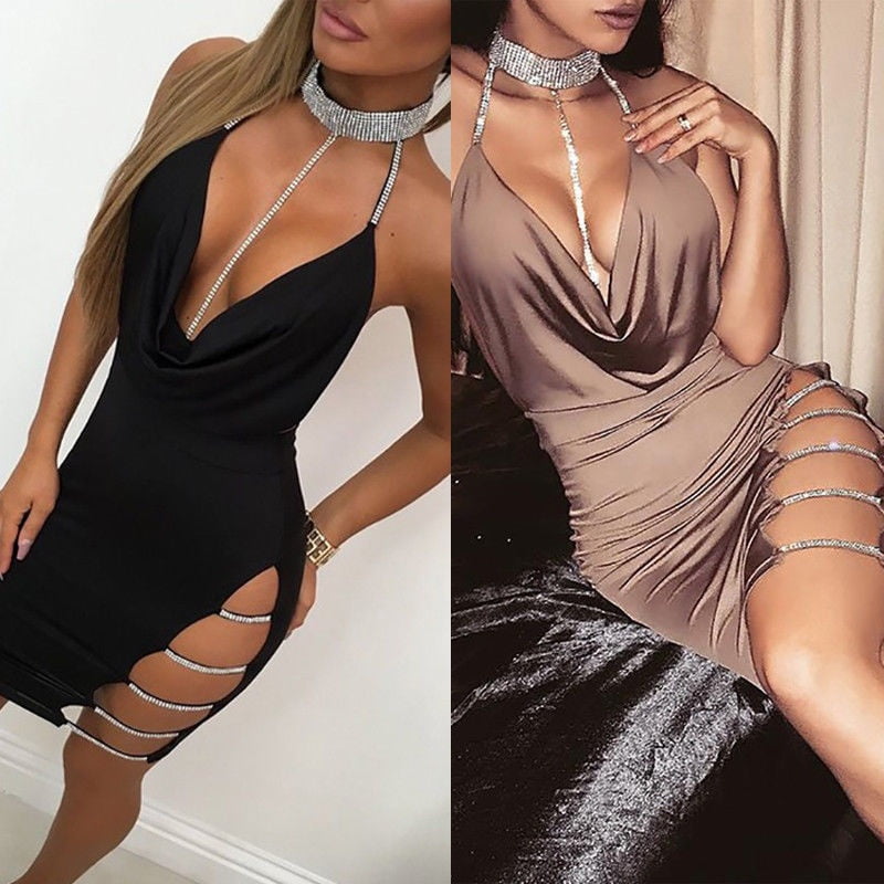 Women s Bandage Bodycon Sleeveless Evening Party Cocktail Club Short Mini Dress Walmart