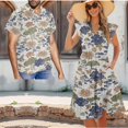 thumbnail image 2 of Garronmavis Chinoiserie Lotus Couples' Outfits Husban and Wife Clothing Mens Button Down Shirt Size 2XL Beach Blouse Tops and Flowy Womens V-neck Midi Hawaiian Dress, 2 of 7