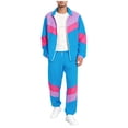 thumbnail image 2 of Men Retro Track Suit Zip Jacket Jogger Pants Throwback Party Daily Outfit Color Block 2-Piece, 2 of 6