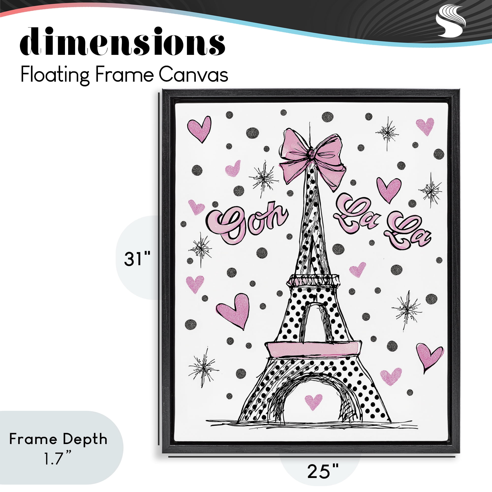 Stupell Industries Ooh La La Polka Dots Eiffel Black Framed Floater Canvas Wall Art, design by Jess Stempel