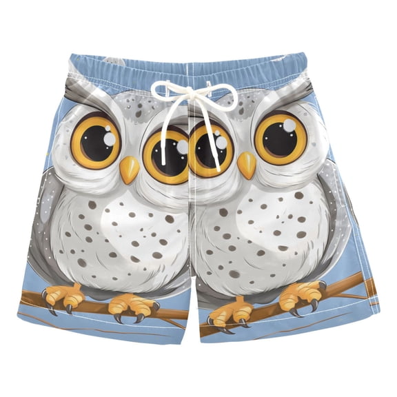 Cartoon Owl Big Eyes Boys Swim Trunks Quick Dry Boy Swim Shorts for 3-14 Years