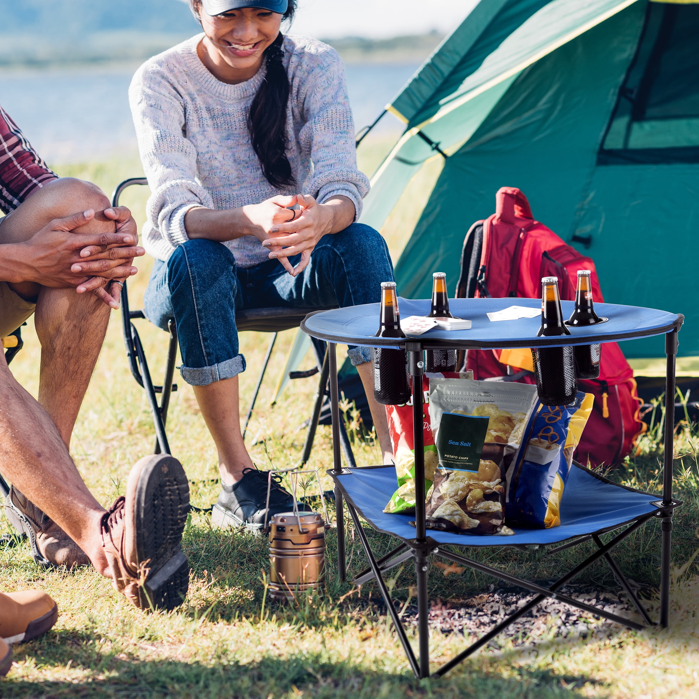 2 Tier Folding Camp Table With 4 Cupholders And Carrying Bag By Wakeman Outdoors Walmart Com Walmart Com