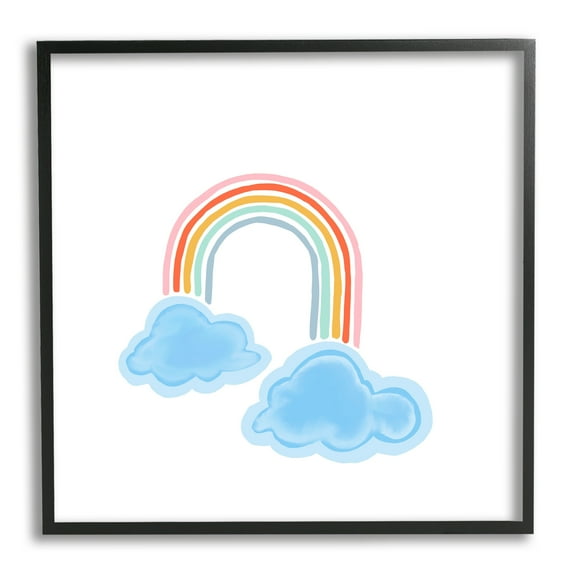 Stupell Industries Whimsical Rainbow with Clouds Landscape Painting Black Framed Art Print Wall Art, 12 x 12