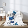 thumbnail image 2 of Disketp Blue Flying Butterflies Cozy Flannel Fleece Throw Blanket: Has a velvety texture for All Seasons - Perfect for Women, Men, & Kids"80"x60", 2 of 6