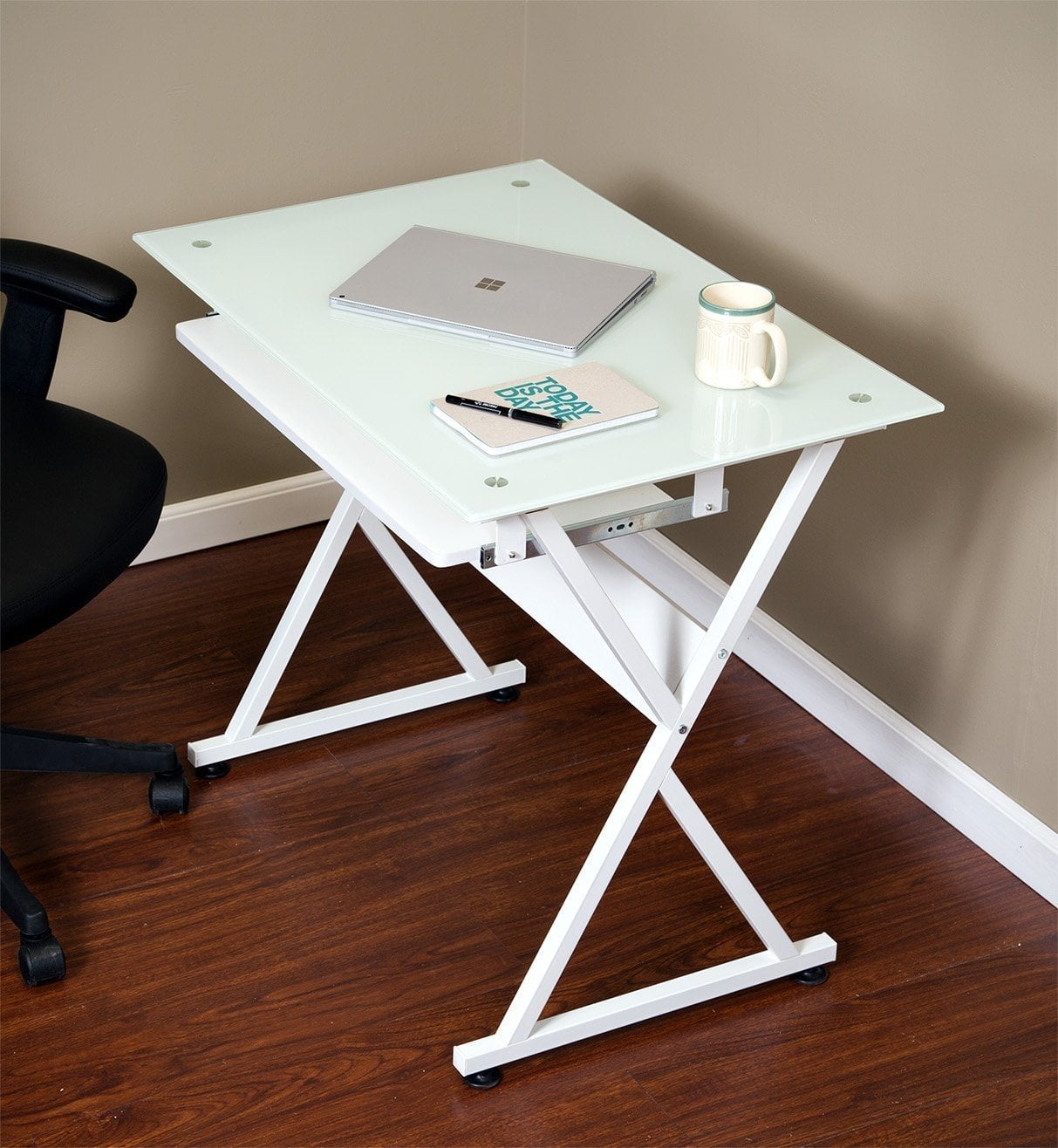 Onespace 50 Jn1201 Ultramodern Glass Computer Desk With Pull Out Onespace 50 Jn1201 Ultramodern Glass Computer Desk With Pull Out Keyboard Tray White Com