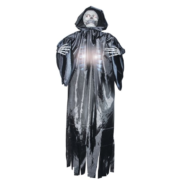 Lifesize Light Up Shocking Sound Skeleton Reaper Hanging Halloween Prop
