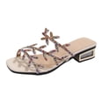 thumbnail image 5 of Rokment Sparkly Rhinestones Leaves Dress Slides Sandals for Women Bride Wedding 2026 Summer Bling Square Toe Chunky Block Low Heel Bridal Backless Slippers Beige Size 6, 5 of 6