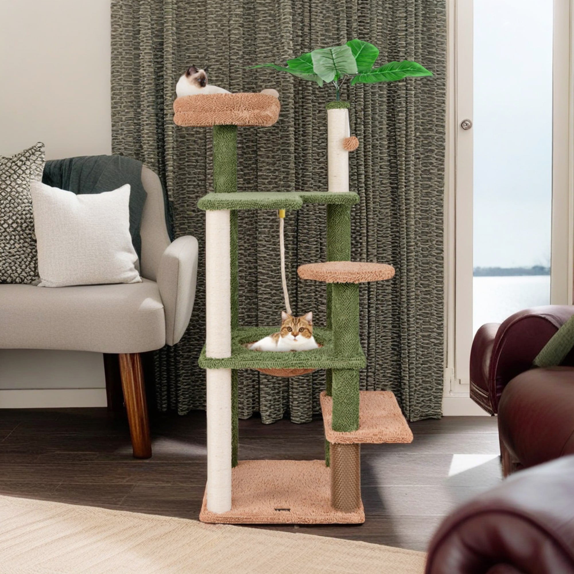 Pefilos 60" Cactus Cat Tree Tower for Indoor Cats, Multi-Level Cat Condo, Cat Tree House with Sisal Scratching Posts, Hammock and Perch, Green Pefilos 60" Cactus Cat Tree Tower for Indoor Cats, Multi-Level Cat Condo, Cat Tree House with Sisal Scratching Posts, Hammock and Perch, Green