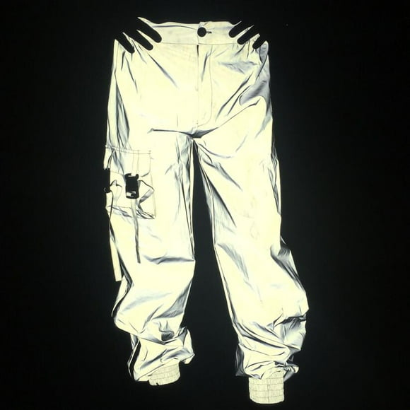 Culottes pour Femmes Hommes Pantalons Réfléchissants Respirants Pantalons à Fermeture Éclair Décontractés de Nuit Jogger 3TG Gris